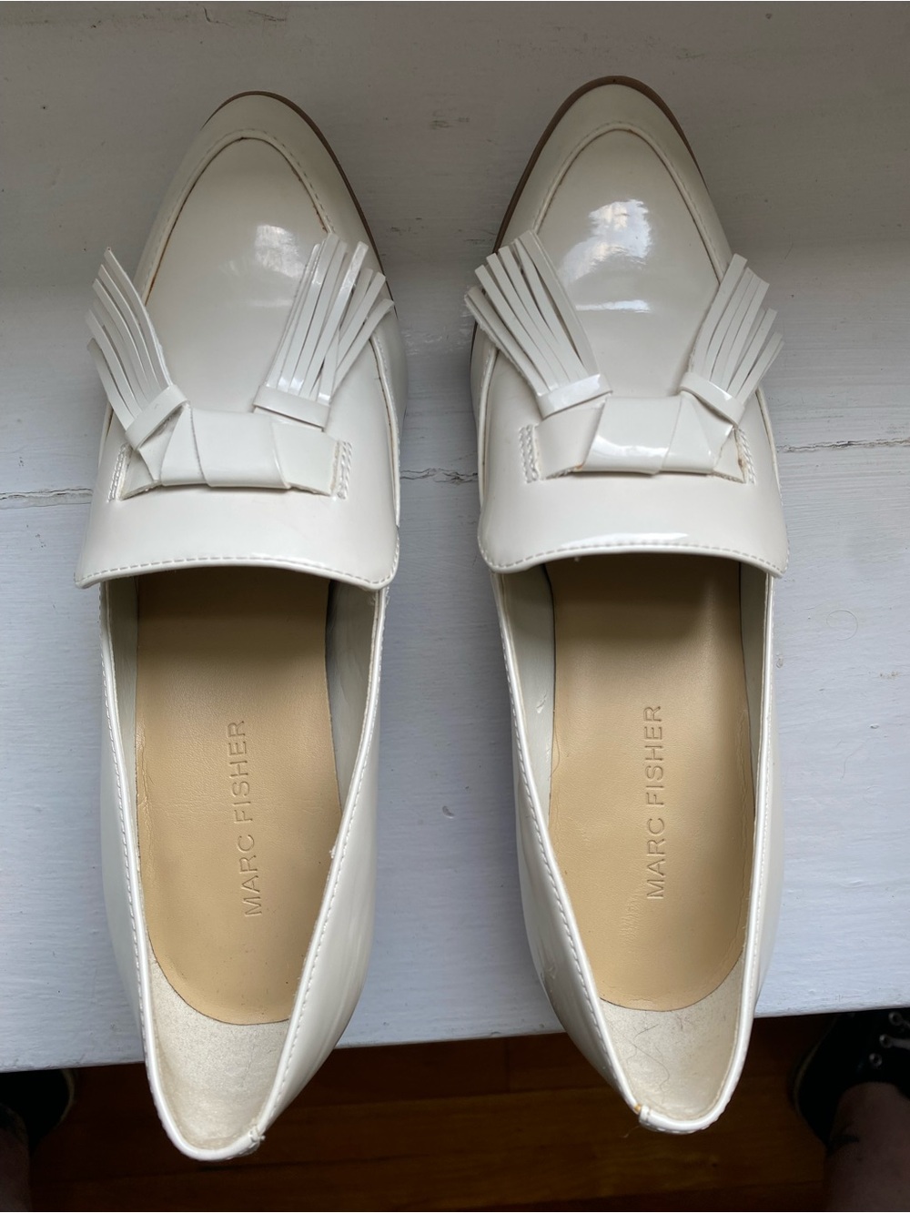 Marc Fisher White Patent Tassel Loafers Women